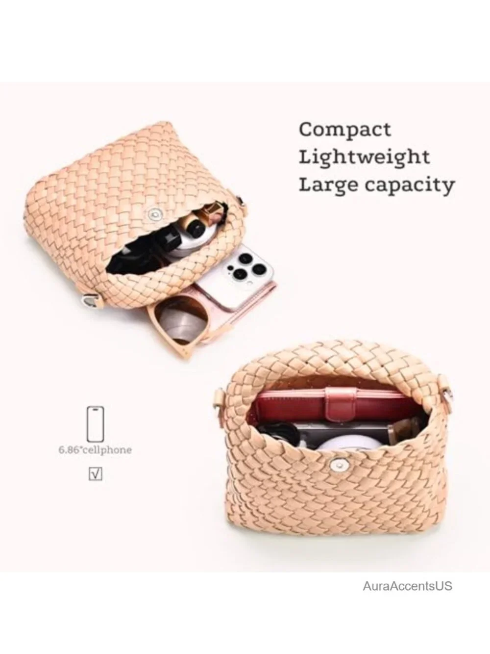 Vegan Leather Woven Crossbody Hobo Bag with Adjustable Straps